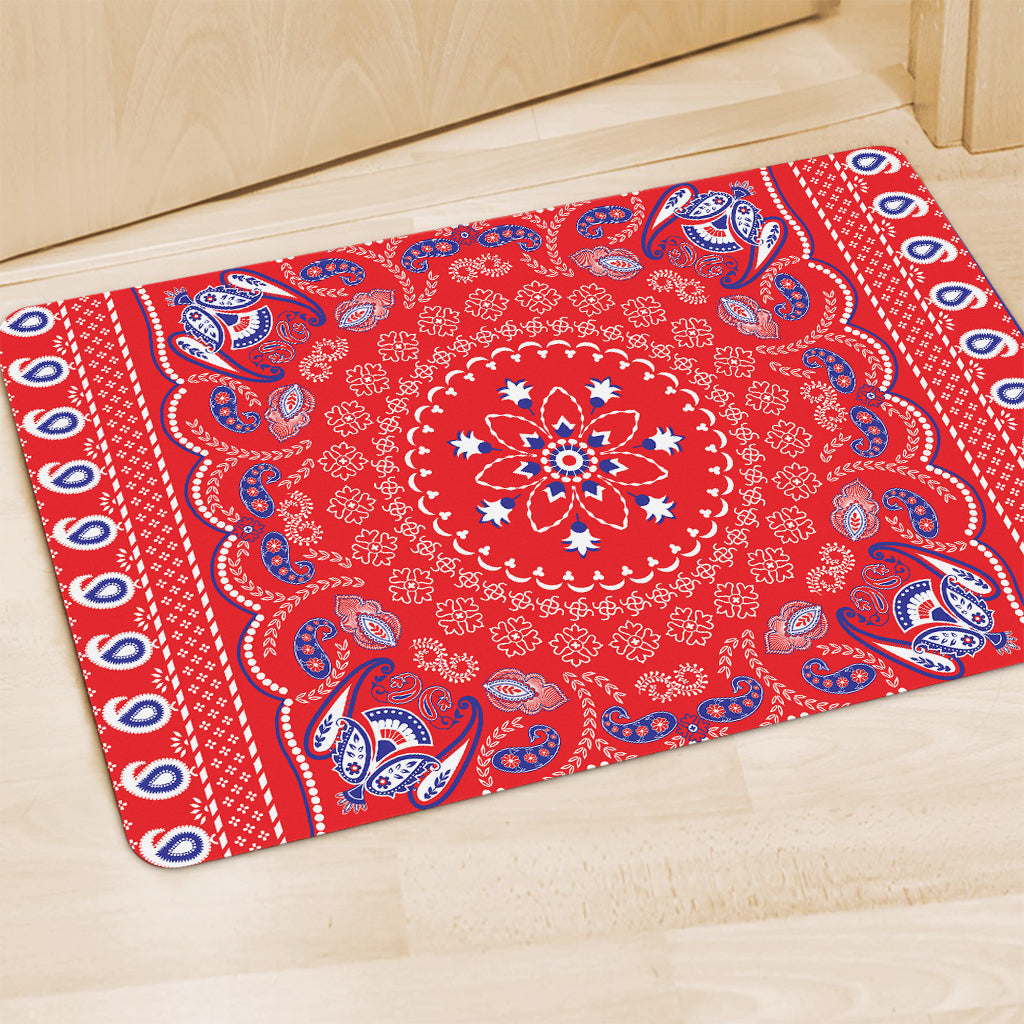 Red Blue And White Bandana Print Polyester Doormat