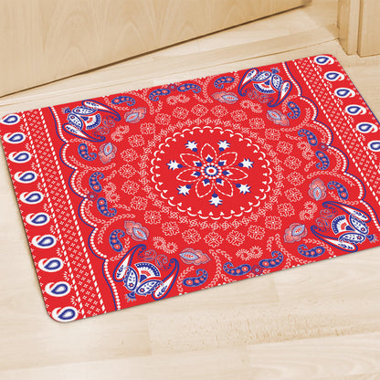 Red Blue And White Bandana Print Polyester Doormat