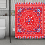 Red Blue And White Bandana Print Polyester Shower Curtain