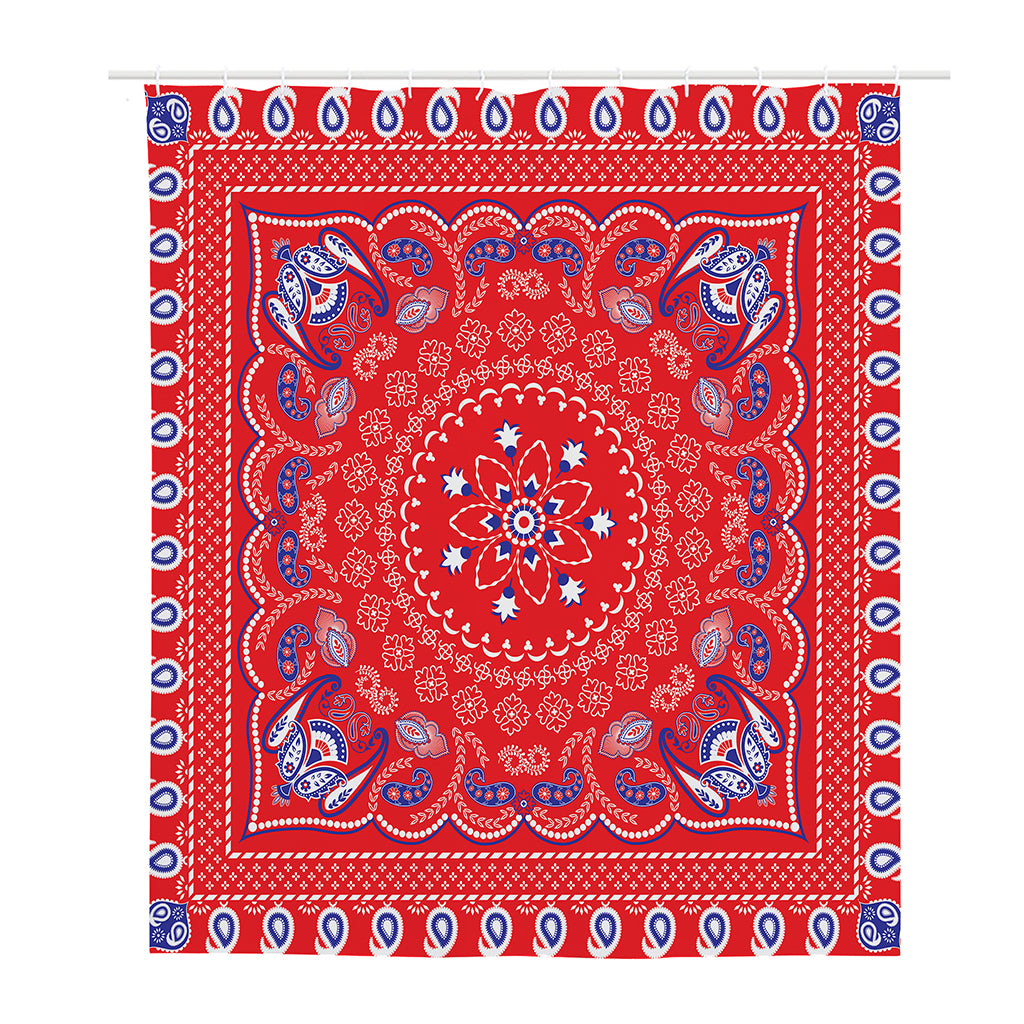Red Blue And White Bandana Print Polyester Shower Curtain