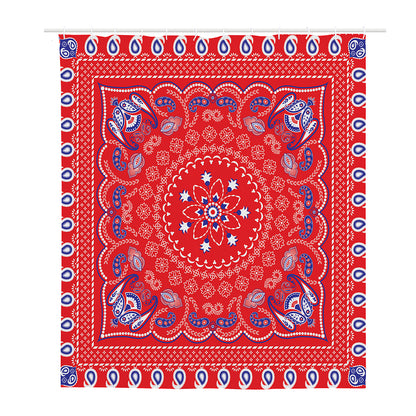 Red Blue And White Bandana Print Polyester Shower Curtain