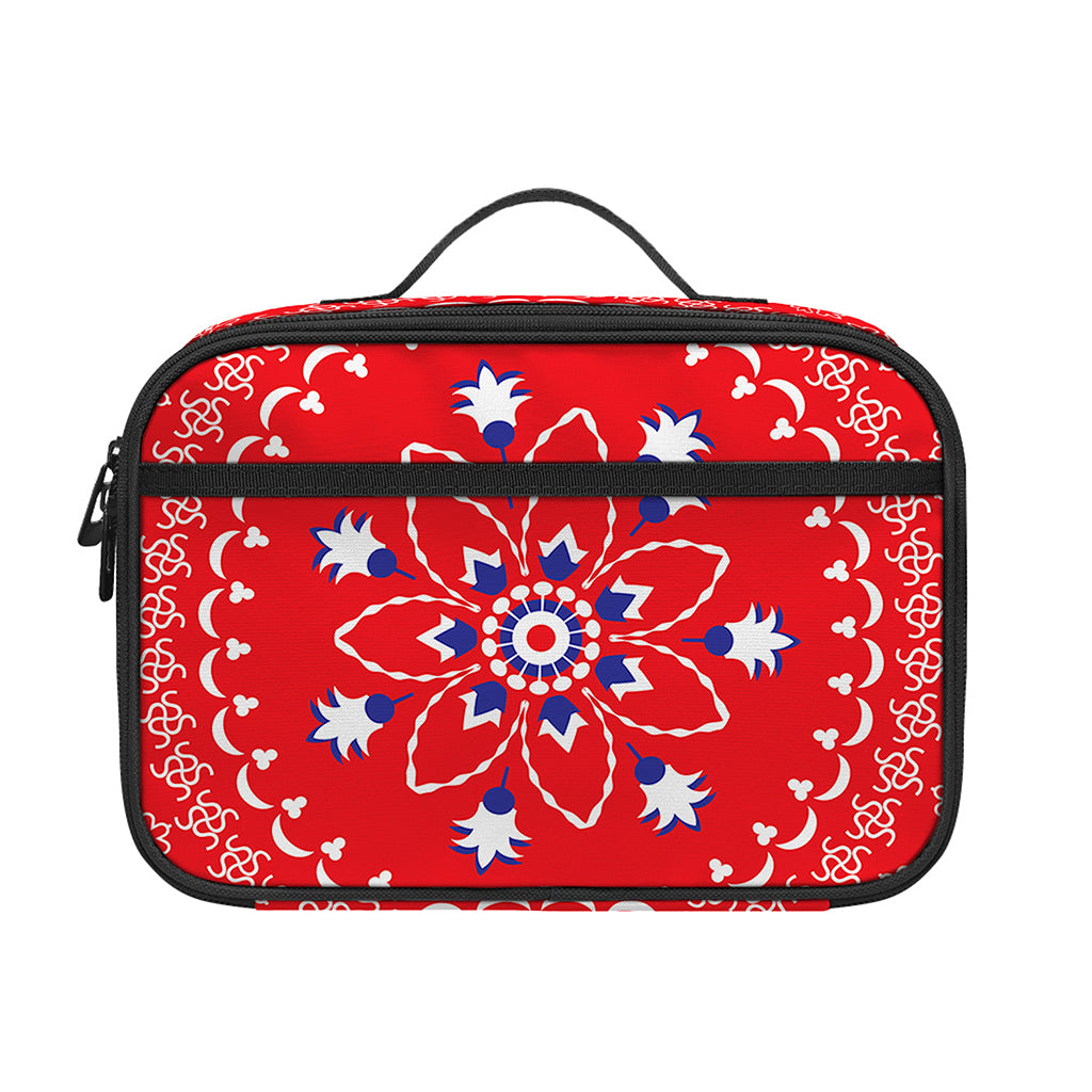 Red Blue And White Bandana Print Portable Lunch Bag