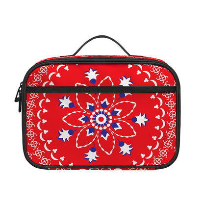 Red Blue And White Bandana Print Portable Lunch Bag
