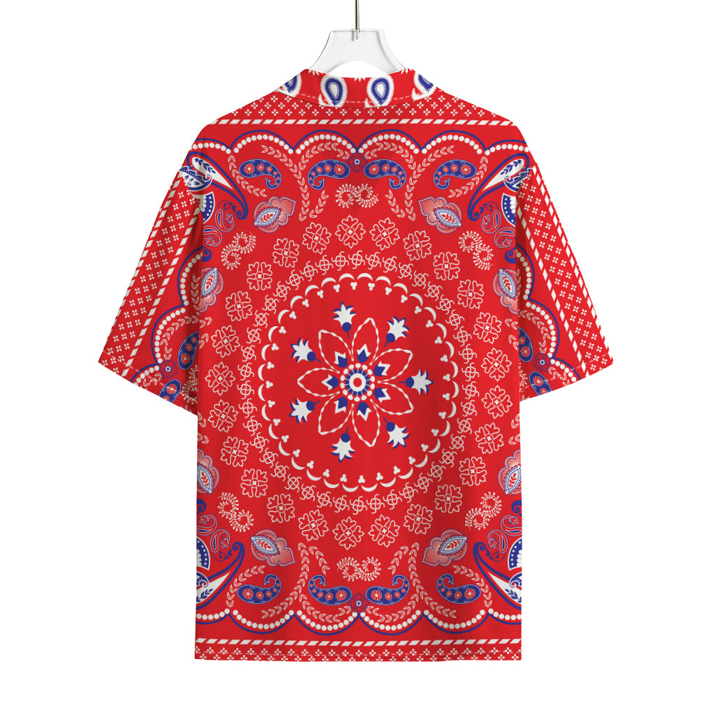 Red Blue And White Bandana Print Rayon Hawaiian Shirt