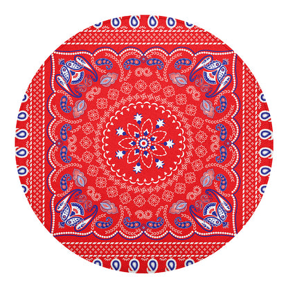 Red Blue And White Bandana Print Round Blanket