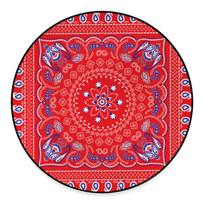 Red Blue And White Bandana Print Round Floor Mat