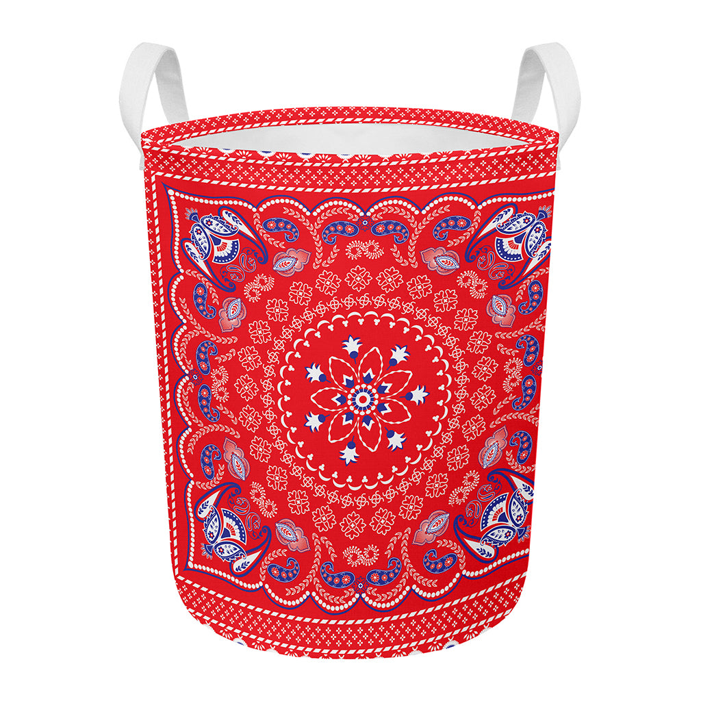 Red Blue And White Bandana Print Round Laundry Basket