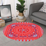 Red Blue And White Bandana Print Round Rug