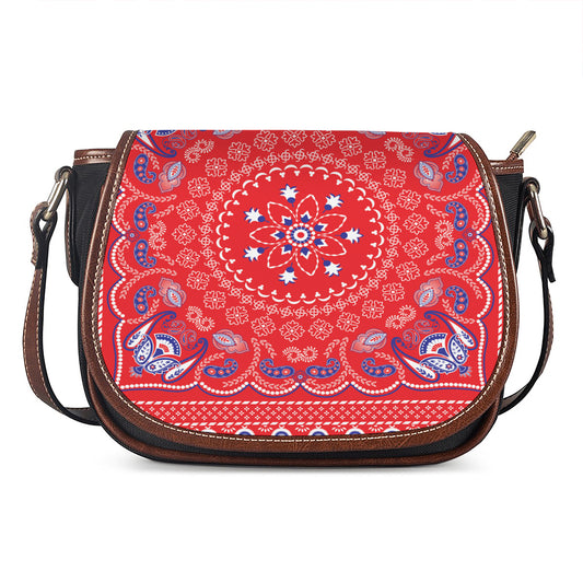 Red Blue And White Bandana Print Saddle Bag