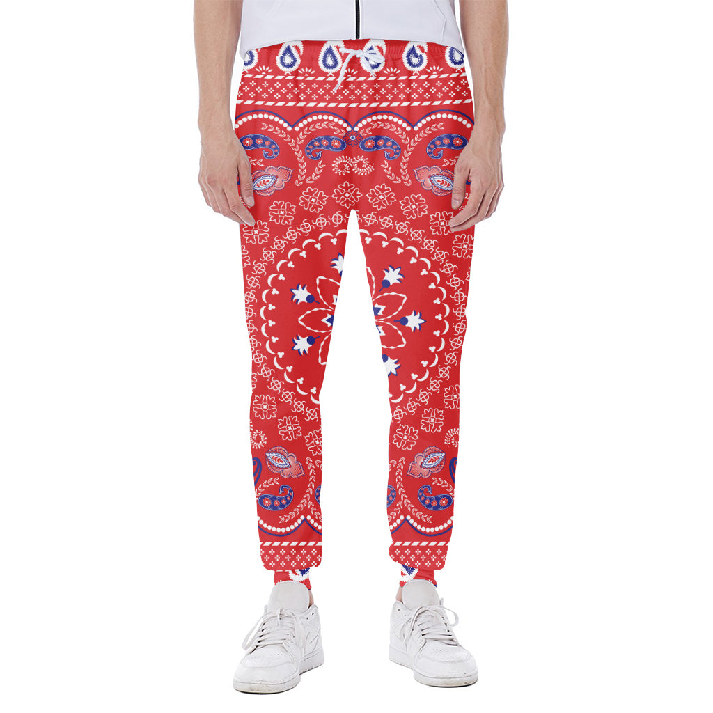 Red Blue And White Bandana Print Scuba Joggers