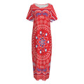 Red Blue And White Bandana Print Short Sleeve Long Nightdress