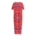 Red Blue And White Bandana Print Short Sleeve Long Nightdress