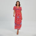 Red Blue And White Bandana Print Short Sleeve Maxi Dress