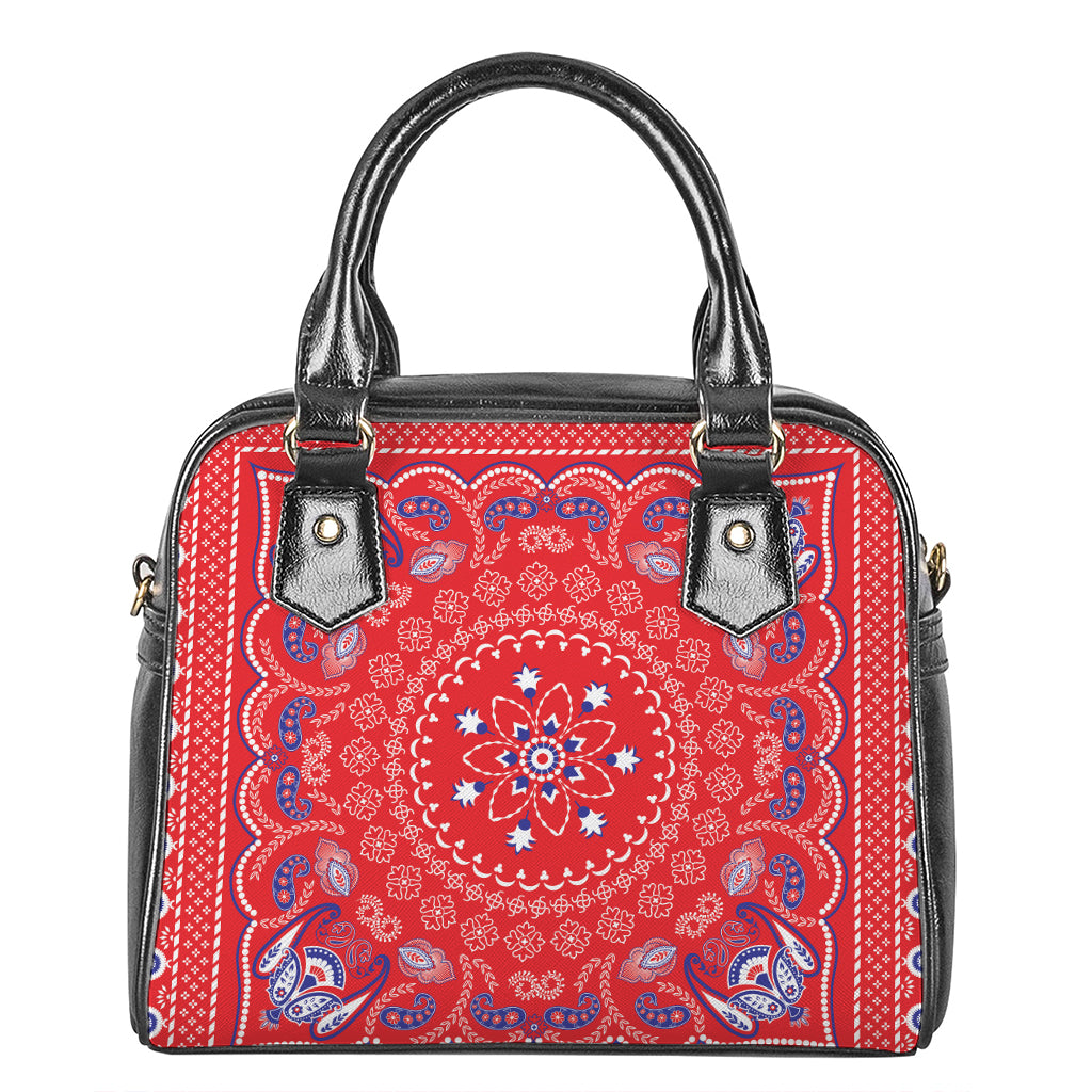 Red Blue And White Bandana Print Shoulder Handbag