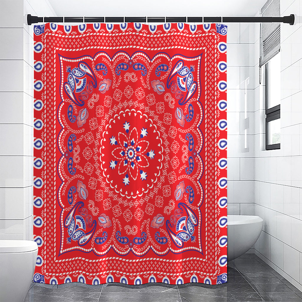 Red Blue And White Bandana Print Shower Curtain