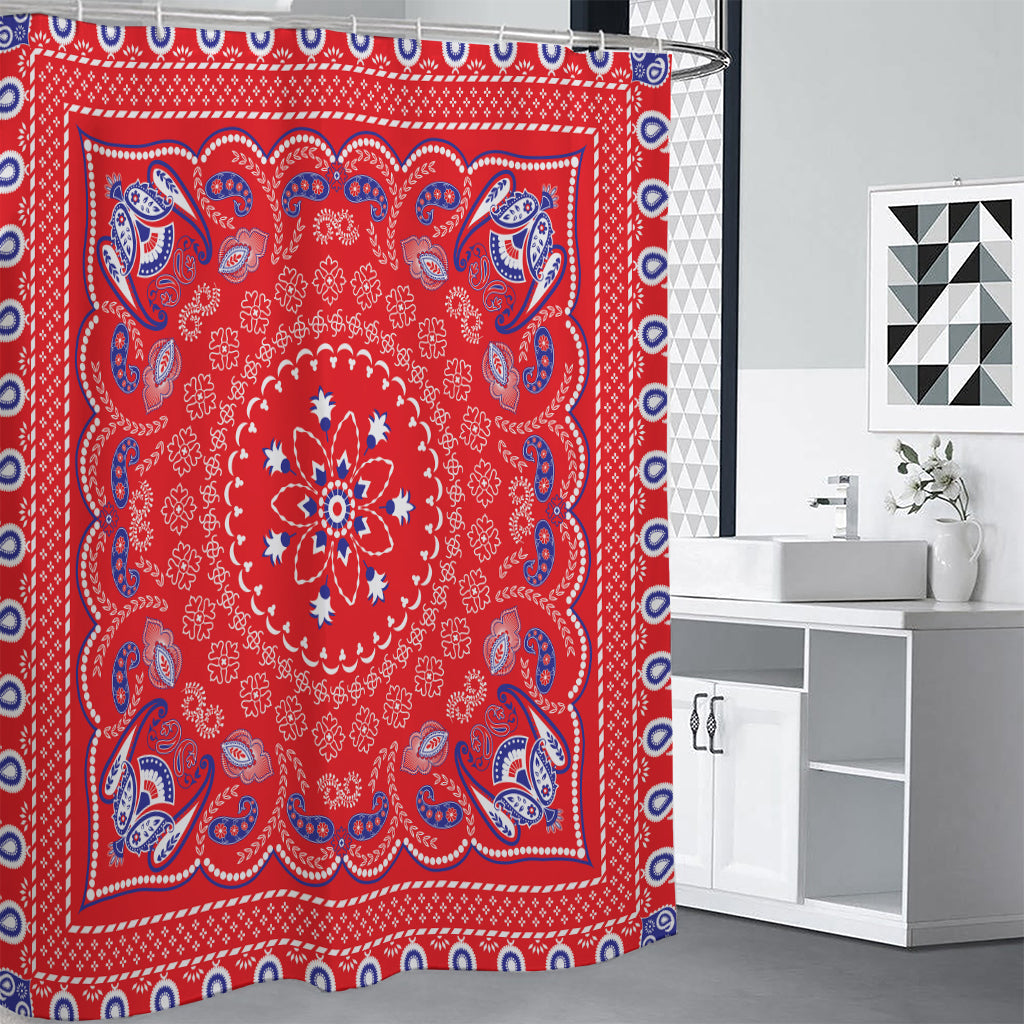 Red Blue And White Bandana Print Shower Curtain