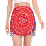 Red Blue And White Bandana Print Side Slit Mini Skirt