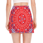 Red Blue And White Bandana Print Side Slit Mini Skirt