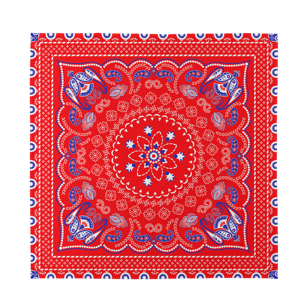 Red Blue And White Bandana Print Silk Bandana