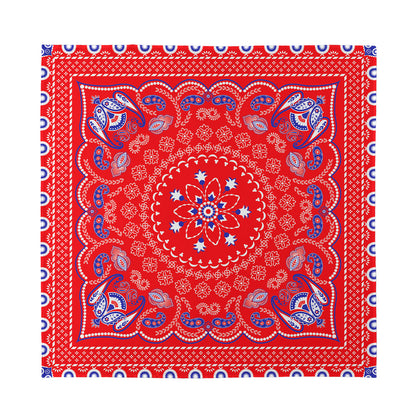 Red Blue And White Bandana Print Silk Bandana