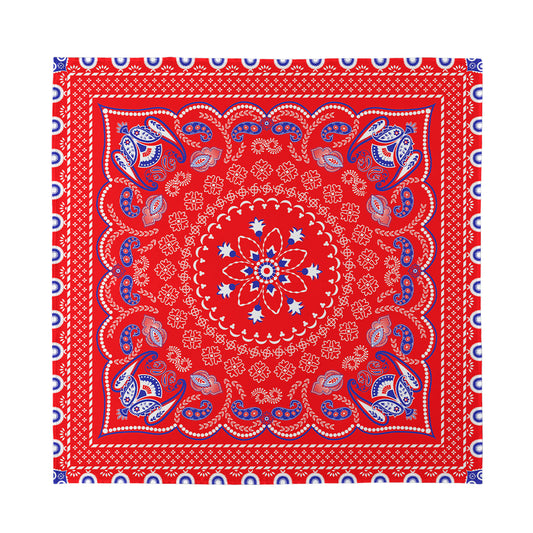 Red Blue And White Bandana Print Silk Bandana