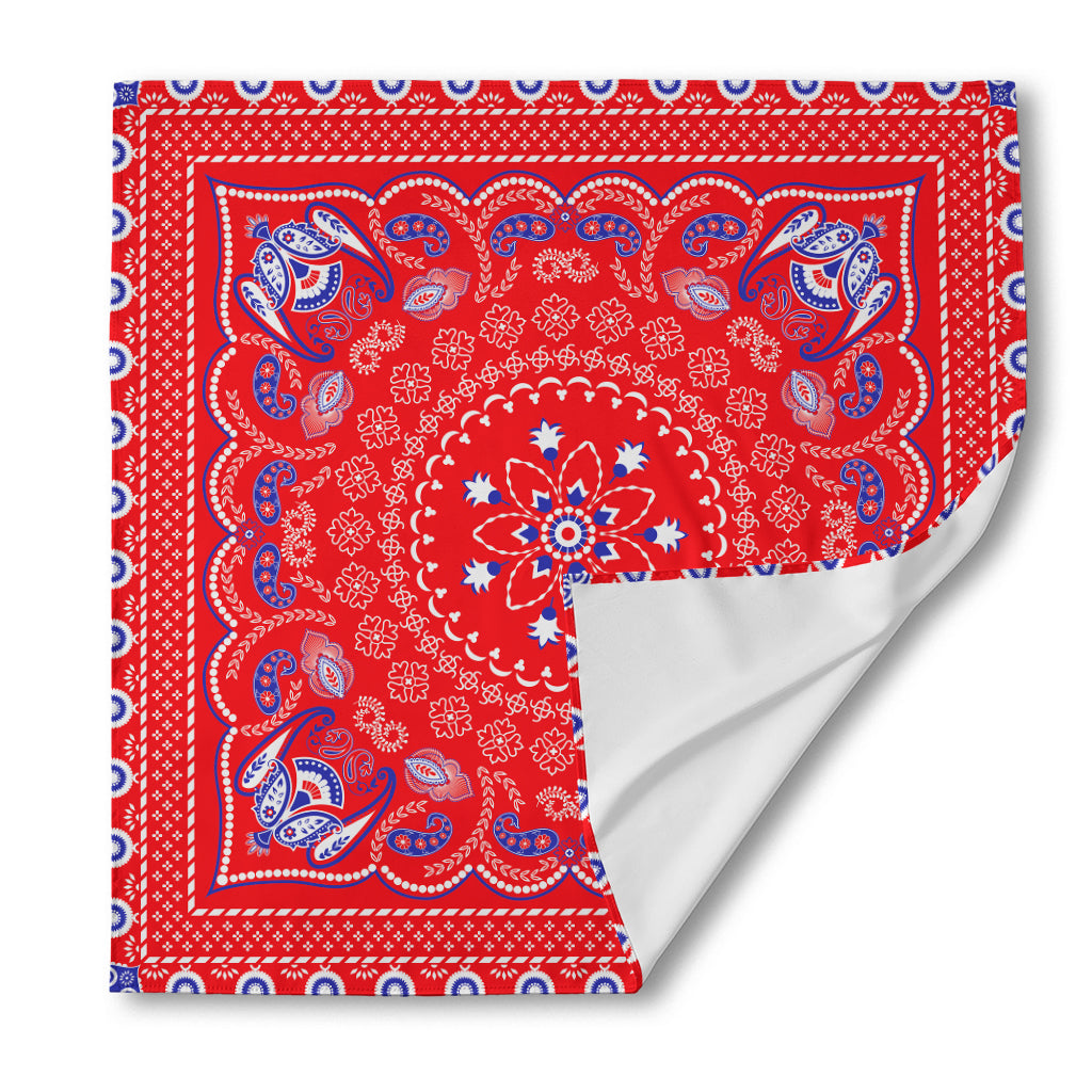 Red Blue And White Bandana Print Silk Bandana