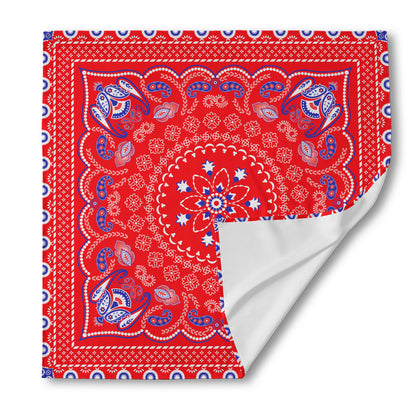 Red Blue And White Bandana Print Silk Bandana