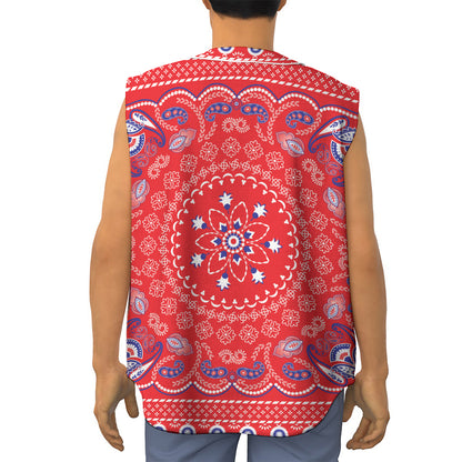 Red Blue And White Bandana Print Sleeveless Baseball Jersey