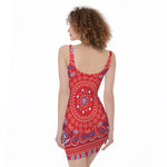 Red Blue And White Bandana Print Sleeveless Bodycon Dress