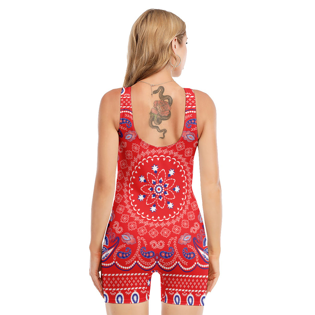 Red Blue And White Bandana Print Sleeveless One Piece Swimsuit