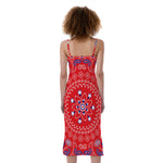 Red Blue And White Bandana Print Slim Fit Midi Cami Dress