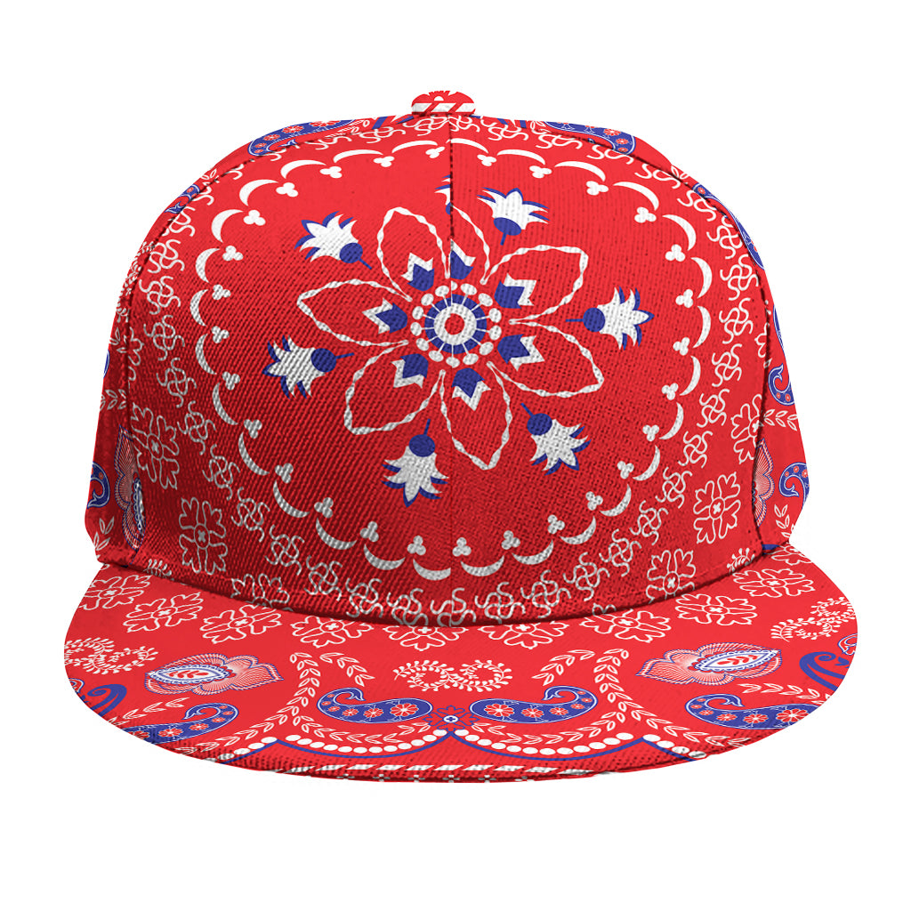 Red Blue And White Bandana Print Snapback Cap