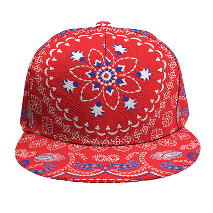 Red Blue And White Bandana Print Snapback Cap