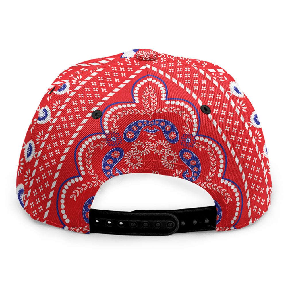 Red Blue And White Bandana Print Snapback Cap
