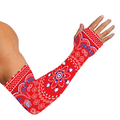 Red Blue And White Bandana Print Sun Protection Arm Sleeves