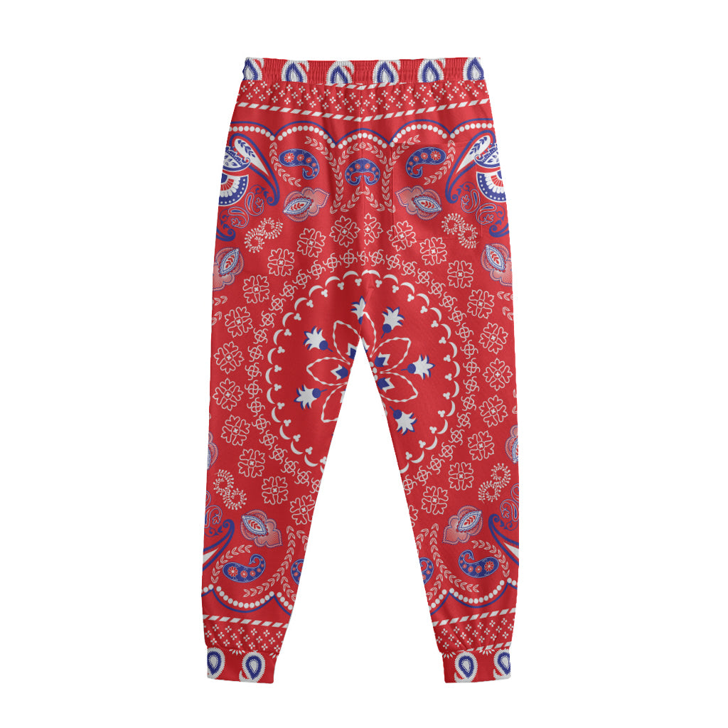 Red Blue And White Bandana Print Sweatpants