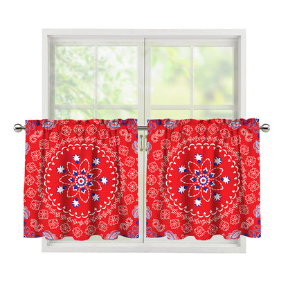 Red Blue And White Bandana Print Tier Curtains