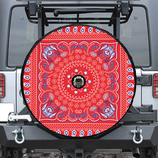 Red Blue And White Bandana Print Tire Cover With Camera Hole