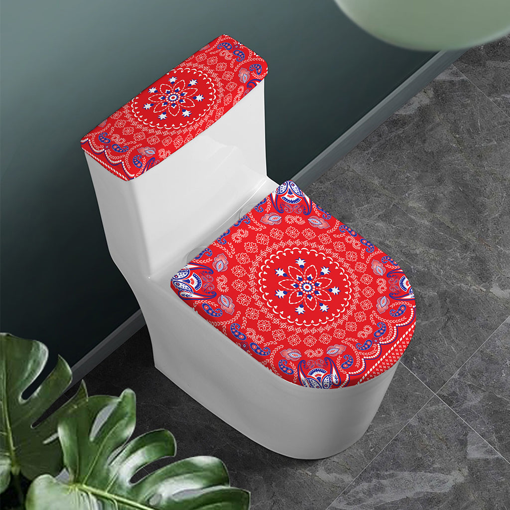 Red Blue And White Bandana Print Toilet Lid And Tank Cover Set