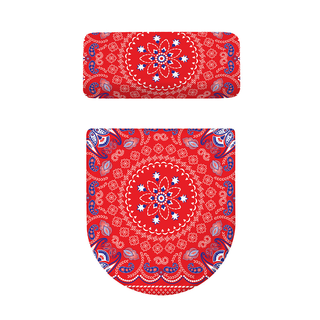 Red Blue And White Bandana Print Toilet Lid And Tank Cover Set