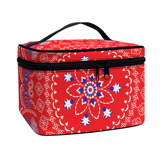 Red Blue And White Bandana Print Travel Makeup Bag