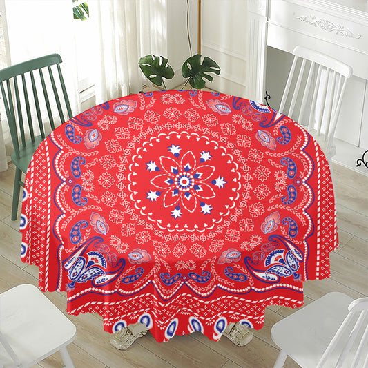 Red Blue And White Bandana Print Waterproof Round Tablecloth