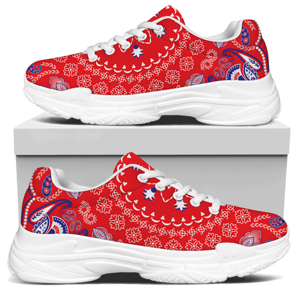 Red Blue And White Bandana Print White Chunky Shoes