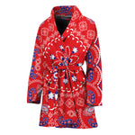 Red Blue And White Bandana Print Women's Bathrobe