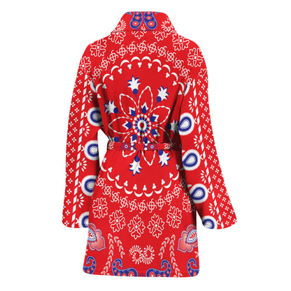 Red Blue And White Bandana Print Women's Bathrobe