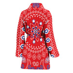 Red Blue And White Bandana Print Women's Bathrobe