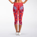 Red Blue And White Bandana Print Women's Capri Leggings
