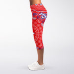 Red Blue And White Bandana Print Women's Capri Leggings