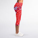 Red Blue And White Bandana Print Women's Capri Leggings
