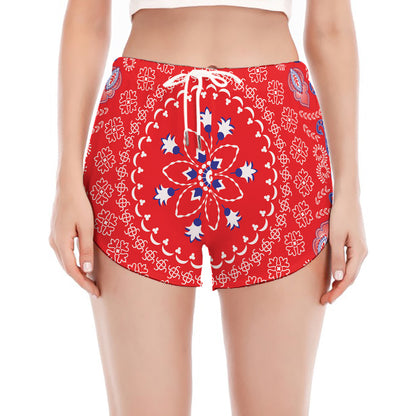 Red Blue And White Bandana Print Women's Split Running Shorts